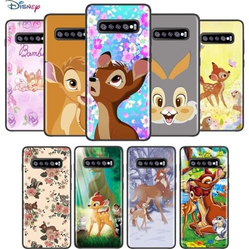 Disney Cartoon Animation Bambi For Samsung Galaxy S21 S20 FE Ultra S10 Lite S9 S8 Plus S7 5G Soft TPU Silicone Black Phone Case