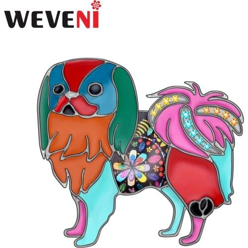 WEVENI Enamel Alloy Japanese Chin Dog Brooches Pin Clothes Scarf Hat Decoration Animal Jewelry For Women Girls Teen Gift 2019New