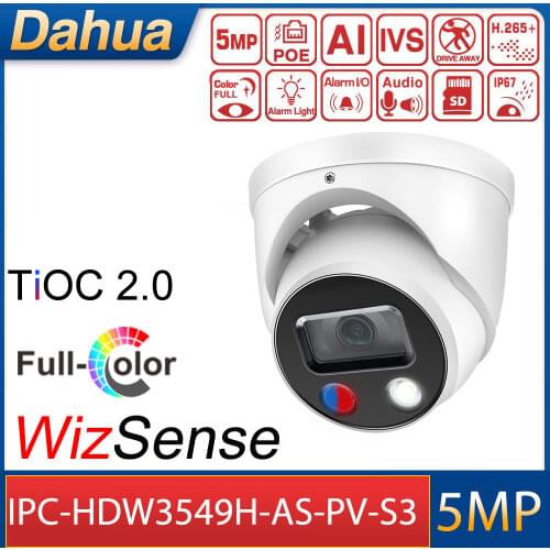 Dahua IPC-HDW3549H-AS-PV 5MP Full-color Active Deterrence WizSense IP Camera Alarm I/O 2-Way Audio Warm LED AI IVS SD Card IP67