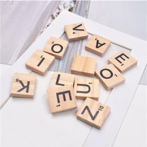 Julie Wang 100PCS Wood 26 English Letters Charms Random Mixed Square Wooden Slices Jewelry Making Children Literacy Decor