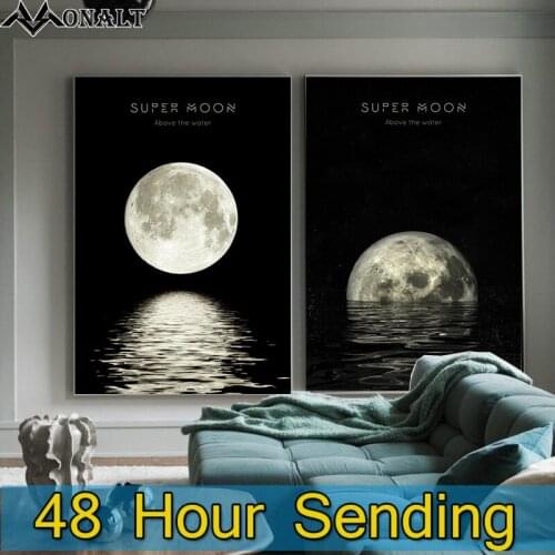 Canvas Painting Abstract Moon Poster and Prints Black and White Planet Wall Art Paintings Room Decorations Living Room Picture