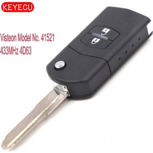Keyecu Upgraded Flip Remote Car Key 2 Button 433MHz 4D63 Chip for Mazda 2 3 6 CX7 CX9 RX8 Visteon Model No. 41521