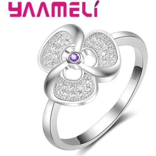 Sports and Casual Style Sweet Cute Clover Model 925 Sterling Silver Embellished Crystal Ring Multicolor Luckly Girl