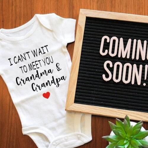 I Can't Wait to Meet Grandma & Grandpa Baby Bodysuit Pregnancy Announcement Clothes Onesies Boy Girl Shower Gift Rompers