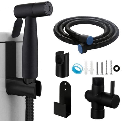 Black Toilet Bidet Sprayer Kit. Set Hand Hold Stainless Steel Shattaf For Bathroom Personal Cleanse Bidet Faucet