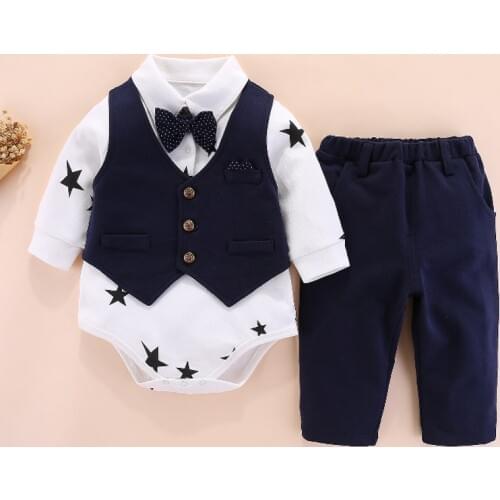 IYEAL Gentleman Clothing Sets Rompers Kids Toddler Newborn Baby Boys 4PCS Outfits Set Rompers+Vest +Pants+BowTie Boys Outfits