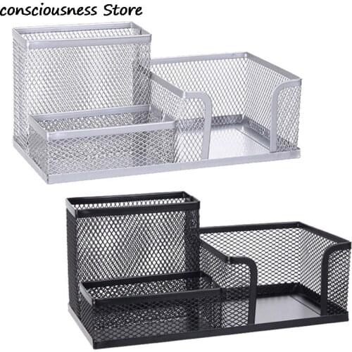 Creative Metal Art Three-grid Storage Pen Holder Multifunctional Combination Pen Holder Stationery Container Storage Home Office