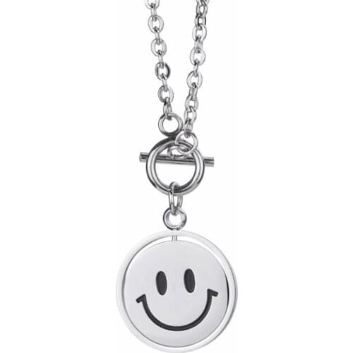 Stainless Steel Hip Hop Rotatable Smiley Funny Face Pendant Necklace Jewelry Gift For Him with Chain