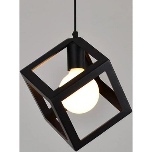 Hot DIY Creative Decorative Vintage Square Metal Pendant Light Bar Ceiling E27 Lamp with 1.5M Cord Black Home Desk Decorations