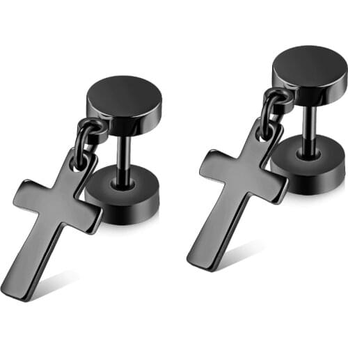 Punk small Cross Drop Earring For man Women black/steel/Gold Color Stainless Steel Simple dangle earring Jewelry Gift