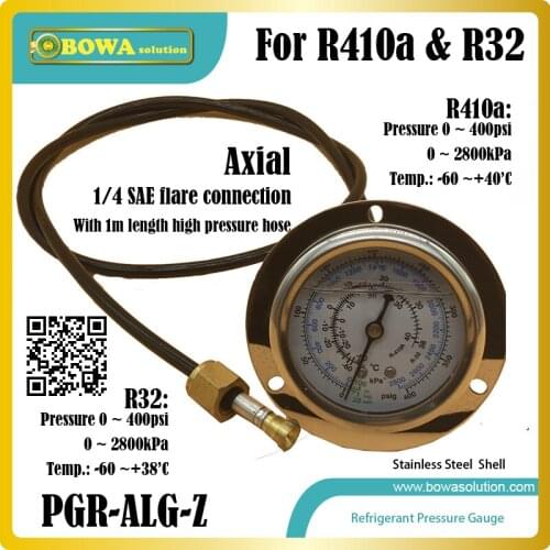 0~400psi stainless steel R410a Pressure Gauge with 1m length high pressure hose is used for monitoring suction pressure & temp