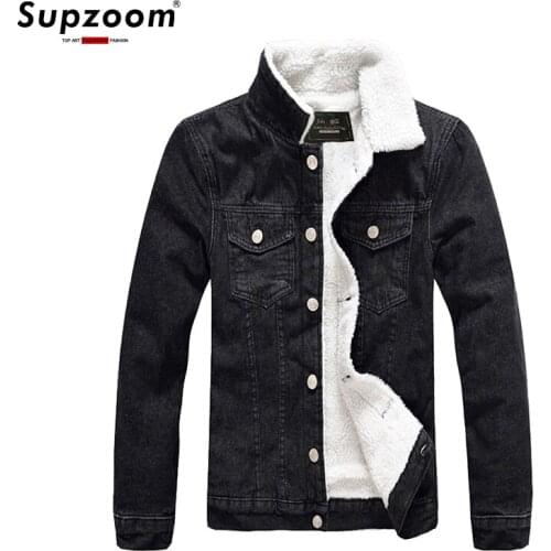 2020 New Arrival Winter Black Men Plus Velvet Denim Jeans Single Breasted Cotton Solid Turn-down Collar Short Bomber Jacket