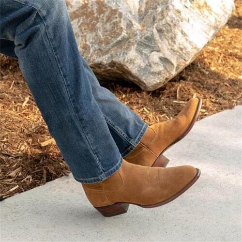 Mens Boots Fashion Trendy Classic All-match Faux Suede Leather Pointed Toe Low-heel Shoes for Gentleman Zapatos De Hombre KG375