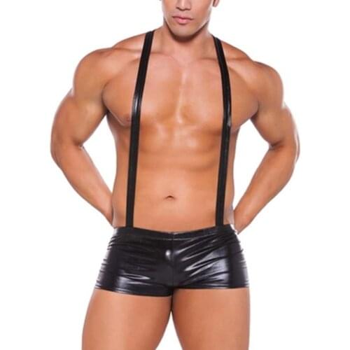 Mens Sexy Bodysuit Jockstrap Bodywear Underwear Wrestling Singlet Leotard Jumpsuits Suspender Sexy Patent Leather Bodysuits