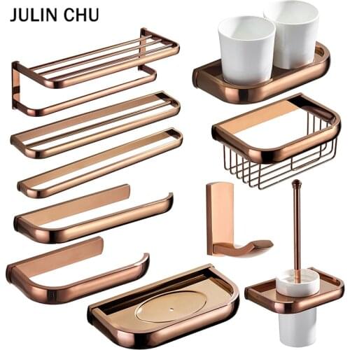 Rose Gold Bathroom Accessories Set Antique Ceramic Toilet Brush Holders Brass Wall Mounted Towel Paper Holder Bathroom Shelf