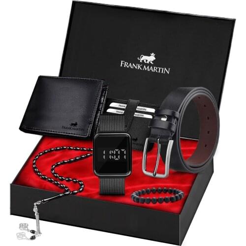 Male Black Wrist watch Set Frnktn20213 1 Pcs Clock 1 Pcs Wallet 1 Pcs Badge Holder 1 Pcs Belt 1 Pcs bracelet 1 Pcs Rosary