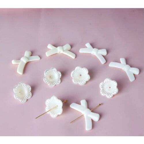 20pcs/lot new imitation pearl knotbow acylic flower beads connectors for diy earrings resin jewelry accessories spacer beads