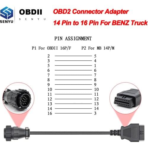 OBD2 Connector Adapter For MB Truck 14 Pin OBD to OBD2 16Pin For Benz Truck OBD 2 OBD2 Diagnostic Auto Tool OBD2 Extension Cable