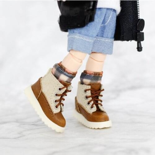 BJD doll shoes are suitable for 1/8size fashion matching color work boots casual shoes and OB11and Blythes doll boots khaki etc