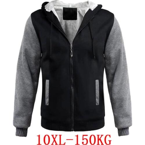 Plus Size 8XL 10XL Winter Spring jackets men Thick Warm Sweatshirt Hooded Fleece Casual Patchwork Loose Hoodies Coat 150KG
