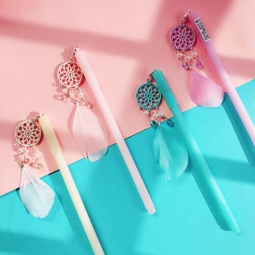 Creative Cute Kawaii Feather Pendant 0.5mm Gel Pen Student Prize Gift Write Signing Pens School Office Supplies Stationery 1 Pcs
