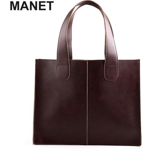 MANET Vintage Men Handbag Crazy Horse Leather Briefcase Business Laptop Shoulder Bags for Male 17 Inches Computer Bag Women