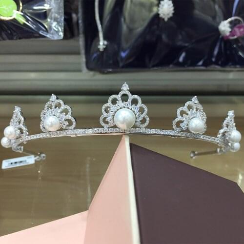 TIRIM Crystal Bridal Pearl Tiara Crown Bride Headbands Women Girl Headpiece Prom Hair Ornaments Wedding Head Jewelry Accessories