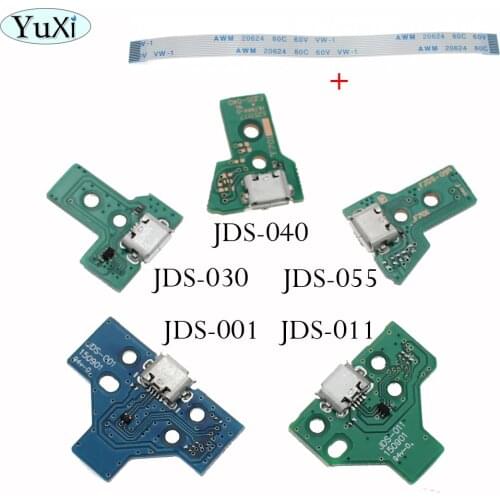 YuXi for PlayStation 4 PS4 Pro Slim Controller Charging Socket Port Circuit Board JDS 030 040 with 12 14 Pin Power Flex Cable