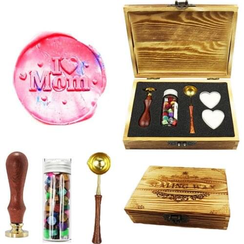I MOM Heart Mothers Day Wax Seal Stamp Kit Wood Gift Box Rosewood handle ,Wedding Invitations Seal Stamp
