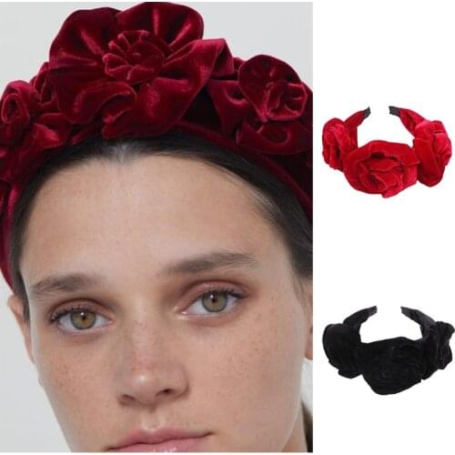 Red Flower Velvet Hairband For Women Ladies Bohemian Statement Peony Flower Headband Party Wedding Crown Hair Loop New Headwear