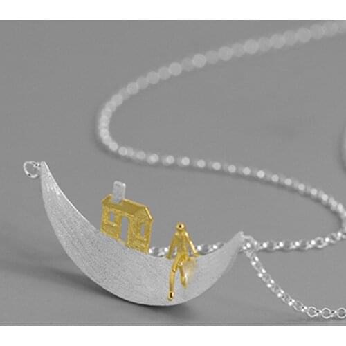 S.EAST SUN 925 Sterling Silver Handmade fairy tale crescent pendant necklace is suitable for womens Party Gift fashion