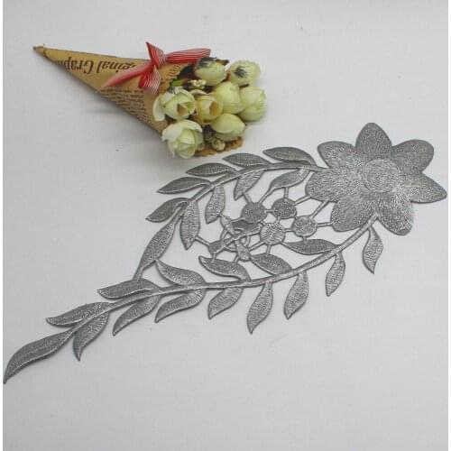 Gold Embroidered Patches Iron On Appliqued Flower Vintage Diy Trims Shiny Metallic Gold And Silver 12cm*29.5cm