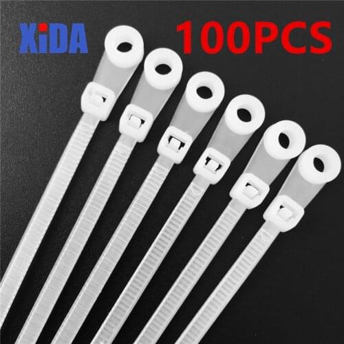 100pcs Nylon cable tie 4*150 fixed cable tie,screws fixed head type cable tie White
