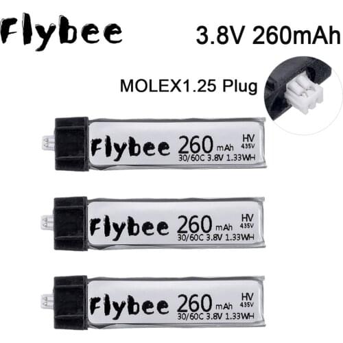 3.8V 260mAh 1S 30/60C high voltage HV lithium battery MOLEX1.25 Plug For Model airplane through machine FPV hollow cup battery