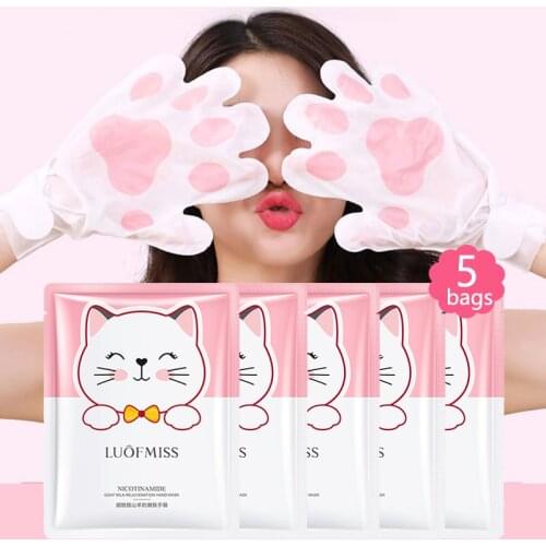 5 Bags Niacinamide Goat Milk Rejuvenation Cat Hand Mask Moisturizing Whitening Tender Skin Care Exfoliating Calluses Repairing
