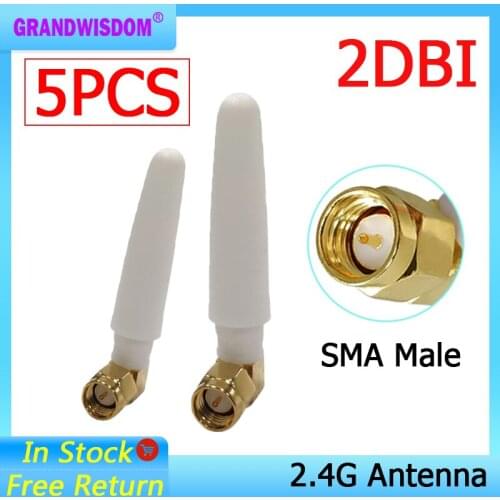 5pcs 2.4GHz antenna wifi SMA Male Connector 2~3dbi 2.4 ghz antena wi fi Small Size antenne white wi-fi antenas antennas router