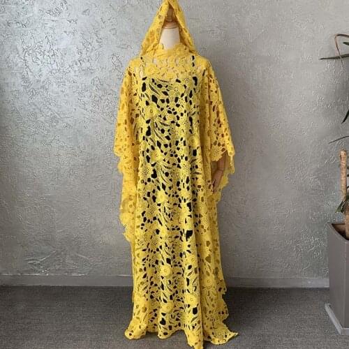 African Dresses For Women Super Size New Style African Womens Dashiki Water-soluble Lace Loose Long Dress With Headtie