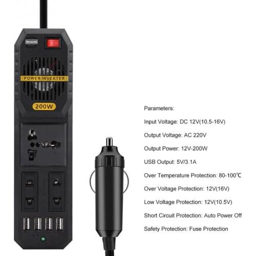 Car Power Inverter Converter Cigarette Lighter USB Charger 200W DC 12V to AC 220V Universal