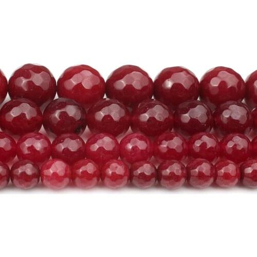 4/6/8/10/12mm Natural Faceted Red Jades Stone Beads for Accessories Jewellery Making Diy Bracelet Necklace 15"