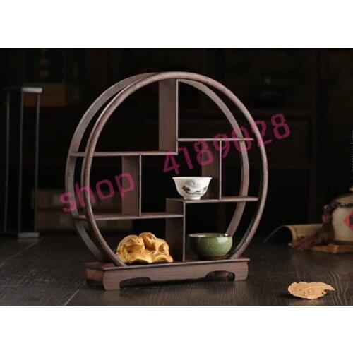 Solid wood chicken wing wood, round curio shelves, ornament pendulum rack