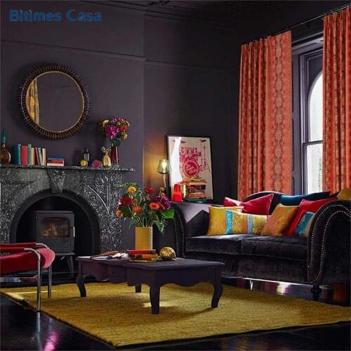 Elegant Vintage Style Windows Curtains Panels Drape For Living Room Bedroom Home Interior Decoration Red Color