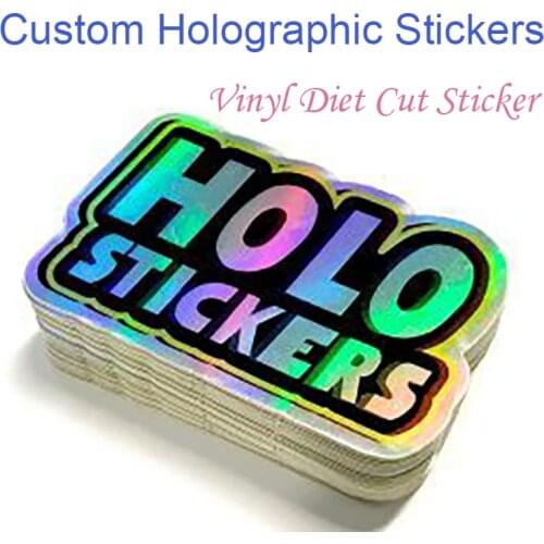 Custom Holographic Stickers Personalized Vinyl Diecut Holo Stickers for Brand Logo Photo Candy Lip Gloss Packing Dropship