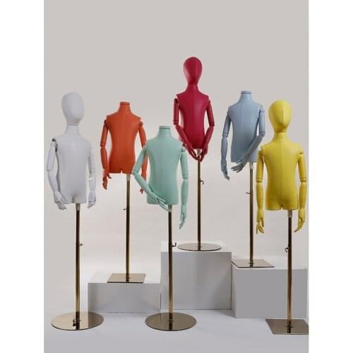 4-6 Years Old Kids Dress Form Mannequin Leather Torso Body with Metal Adjustable Stand Dress Hat Display