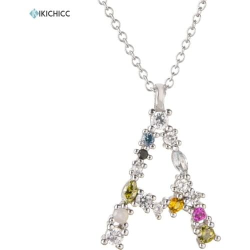 Kikichicc 925 Sterling Silver Luxury Name A P Letter Initial Alphabet Pendant Necklace Women Crystal Colorful Zircon Jewelry