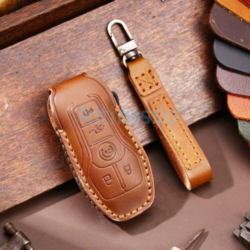 Handmade Leather Car Remote Key Cover Case For Ford Fusion Mondeo Mustang F-150 Explorer Edge 2015 2016 2017 2018