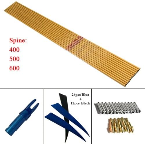 Linkboy Archery 12pcs 32" Spine500 ID6.2mm Bamboo Skin Pure Carbon Shafts Inserts Target Tips DIY Arrows Compound Bow Hunting