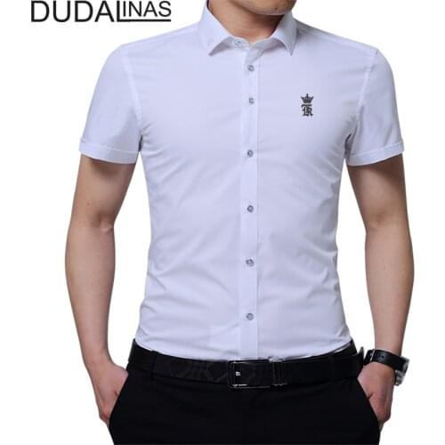 Dudalinas 2020 Sergio K Embroidery Fashion Social Short Sleeve Slim Fit Shirt Men Floral Clothing White Male