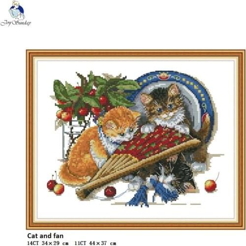 Cat and Fan Patterns DIY Handmade Crafts DMC 14ct 11ct Cross stitch kit Printed On Canvas Embroidery Set Needlework Home Decor