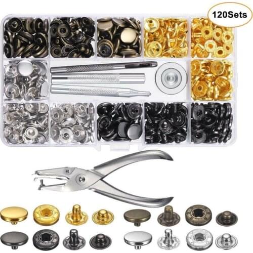 Leather Snap Fasteners Kit,12.5mm Metal Snap Buttons Press Studs with 4 Pcs Fixing Tools,4 Color Clothing Snaps Kit,DIY Craft