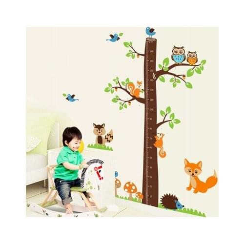 DIY Wall Stickers Squirrel Owl Children Height Big Tree Growth Chart Vinyl Wall Decals Kids Room Bedroom Decor Nursery Wallpaper